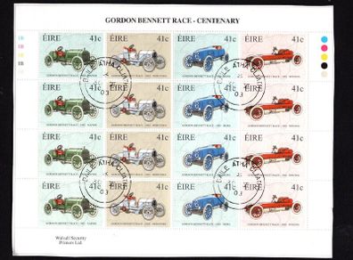 2003 Ireland Centenary of Gordon Bennett Race (Napier, Mercedes, Mors, Winton) Sheetlet 1B1B1B1B1B Fine CDS Used with Dublin cancel of 30th June 2003 (First day of issued) on envelope extract.