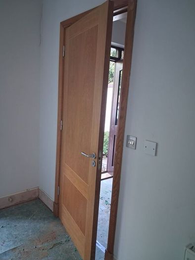 Oak Doors, solid oak frames, architrave and skirting.