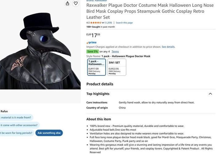 Plague Doctor Halloween Mask