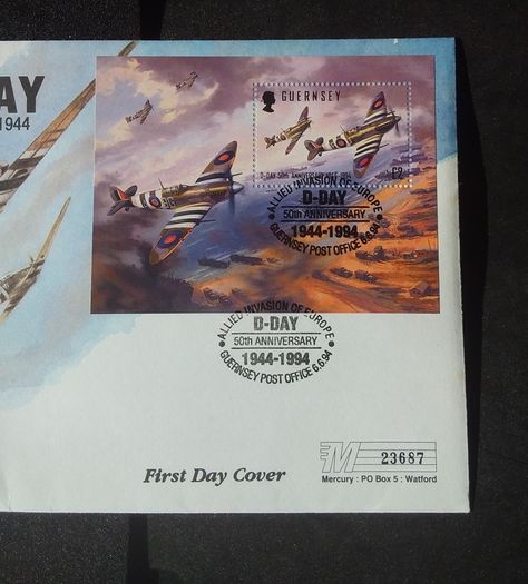 1994 D-Day 50th Anniversary, Guernsey 2 Pound Coin and Stamp First Day Cover, ( Mercury PNC )