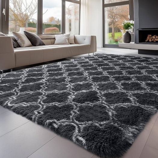 FREE EXPRESS SHIPPING Rugs Living Room 120x160cm, Grey Area Rugs for Bedroom, Washable Anti Slip Extra Large Shaggy Soft Rug Fluffy Modern Floor Carpets Mat Beside Rugs for Kids Living Room