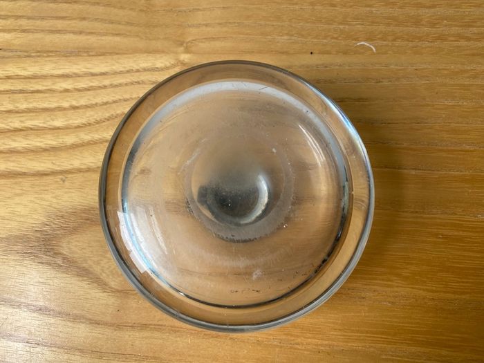 Hand Blown Round Glass Vintage Inkwell with Brass Hinged Collar and Lid c1900