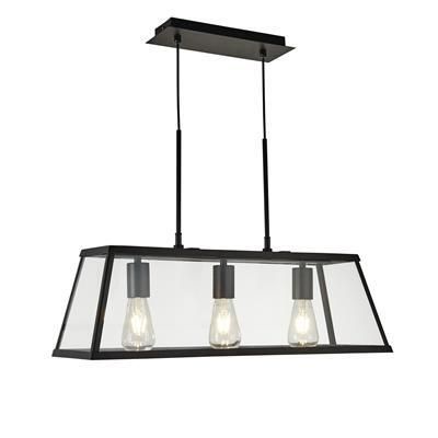 3Light Bar Pendant - Black Metal & Glass Ceiling Light