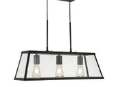 3Light Bar Pendant - Black Metal & Glass Ceiling Light