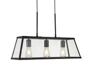 3Light Bar Pendant - Black Metal &amp; Glass Ceiling Light