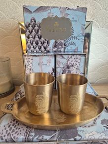 Luxury Kaunteya "Kadamba" Kansa (Bronze) 3-Piece Glass & Tray Set - Brand New Condition