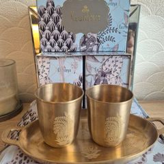 Luxury Kaunteya "Kadamba" Kansa (Bronze) 3-Piece Glass & Tray Set - Brand New Condition