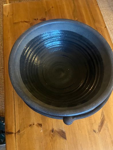 Handcrafted Irish stoneware bowl and iron stand