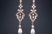 Rose Gold Faux Pearl Crystal Drop Dangle Earrings