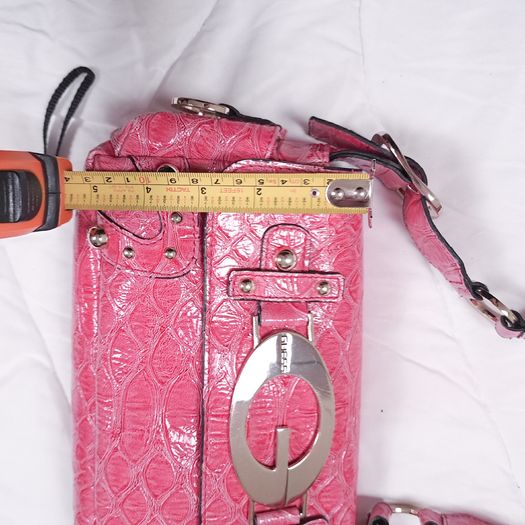 Guess Vintage Pink Croc Embossed Patent Leatherette Shoulder Bag Y2K