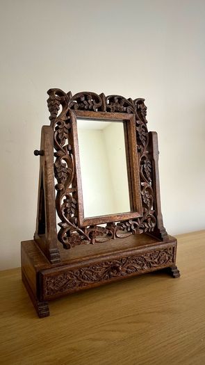 Hand-Carved Wooden Mirror
