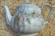 James Sadler Peach &amp; White Flowers Porcelain Teapot