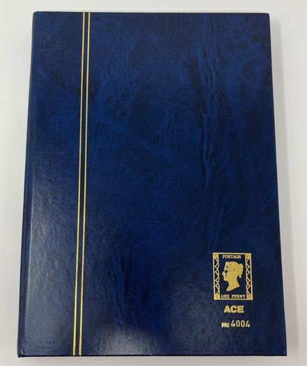 Ace Black 32 page/ 16 leaf Stamp Album with over 900 stamps. Thematic of Animals, Plants, Classic Cars, Space, Trains, Sport & Disney noted.