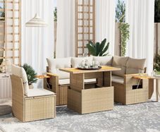 6 Piece Garden Sofa Set with Cushions Beige Poly Rattan