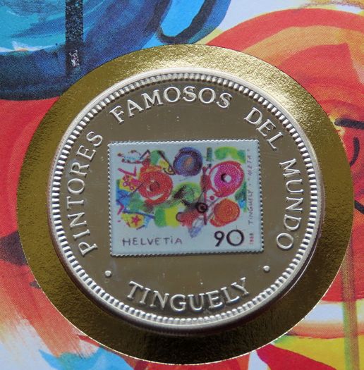 Jean Tinguely art coin & phonecard & 1988 stamp cover vintage