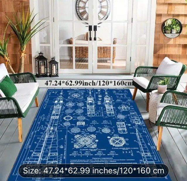 Rocket engineering map themed rug free postage