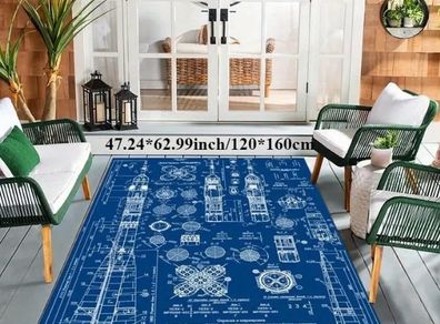 Rocket engineering map themed rug free postage
