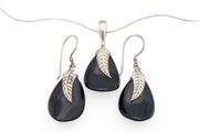 925 Sterling Silver &amp; Black Onyx Sajen Designer Necklace And Earrings Set