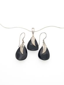 925 Sterling Silver & Black Onyx Sajen Designer Necklace And Earrings Set