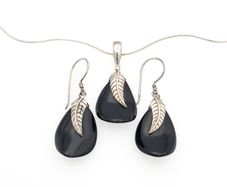 925 Sterling Silver & Black Onyx Sajen Designer Necklace And Earrings Set