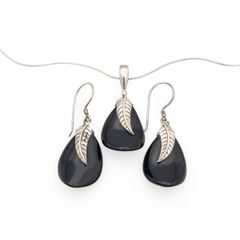 925 Sterling Silver & Black Onyx Sajen Designer Necklace And Earrings Set