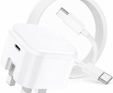 For iPhone 17 16 15 60W USB-C Charger Plug and Cable 60W C to C Fast Charging Charger Cable for iPhone 17 Pro Max 16 Pro Max 15 [Super Fast] [Foldable UK Plug] Wall Adapter [AVS DVS PD PPS] (White)