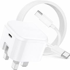 For iPhone 17 16 15 60W USB-C Charger Plug and Cable 60W C to C Fast Charging Charger Cable for iPhone 17 Pro Max 16 Pro Max 15 [Super Fast] [Foldable UK Plug] Wall Adapter [AVS DVS PD PPS] (White)