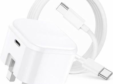 For iPhone 17 16 15 60W USB-C Charger Plug and Cable 60W C to C Fast Charging Charger Cable for iPhone 17 Pro Max 16 Pro Max 15 [Super Fast] [Foldable UK Plug] Wall Adapter [AVS DVS PD PPS] (White)
