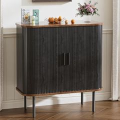 Buffet Storage Cabinet for Living Room, Kitchen Cupboard with Tambour Sliding Door, Storage Unit for Modern Home Dinning Room,Black