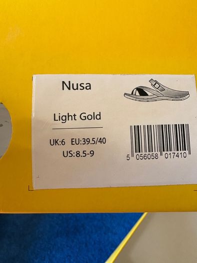 Strive Women's sandals size 6UK.  Gold. As New with box.