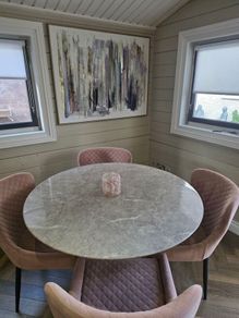 Stunning solid marble dining table and four velvet chairs