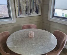 Stunning solid marble dining table and four velvet chairs