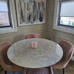 Stunning solid marble dining table and four velvet chairs