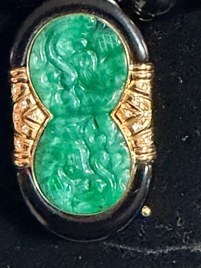 14k gold and curved jade with diamond necklace