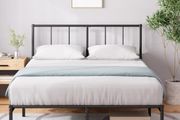 Double Bed Frame with Headboard  4ft6 135 x 190 cm 14 Height Metal Bed Base with Steel Slat Support - Storage Space Underneath  Modern Design Easy Assembly Black