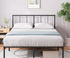 Double Bed Frame with Headboard  4ft6 135 x 190 cm 14 Height Metal Bed Base with Steel Slat Support - Storage Space Underneath  Modern Design Easy Assembly Black