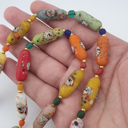 Antique Venetian Style Old Face Glass Beads & Old Face Glass Beads Necklace