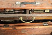 Wooden tool case with tools