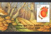 2008 Cork Stamp and Coin Exhibition 22nd November 2008 Exhibition Miniature Sheet on  Fauna and Flora Fungi Commemorative Stamp Miniature Sheet Mint Never Hinged (MNH) No 110