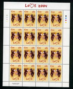 2004 Ireland Love/ Greetings Commemorative Stamp Sheetlet Plate 1A1A1A1A Mint Never Hinged (MNH)
