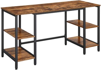 Desk Computer Desk Office Table with 4 Shelves Large Table Top Study Home Office Industrial Design Vintage Brown-Black