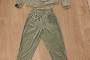 Green Velvet Pants and sweatshirt