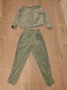 Green Velvet Pants and sweatshirt