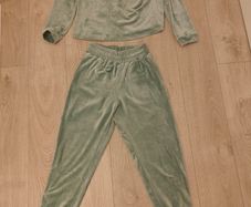 Green Velvet Pants and sweatshirt