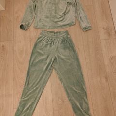 Green Velvet Pants and sweatshirt