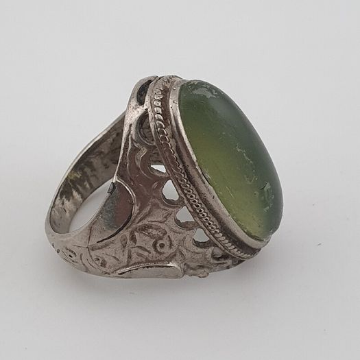 Ancient Handmade Brass With Antique Jade Ring