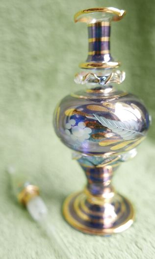 Vintage Blue Handblown Glass Perfume Massage Oil Bottle