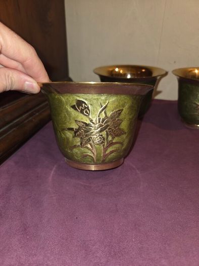 Set of 4 Cloisonne Brass Planters