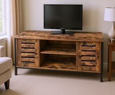 Industrial Style TV Stand with Shelves and Storage Cupboards