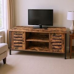 Industrial Style TV Stand with Shelves and Storage Cupboards